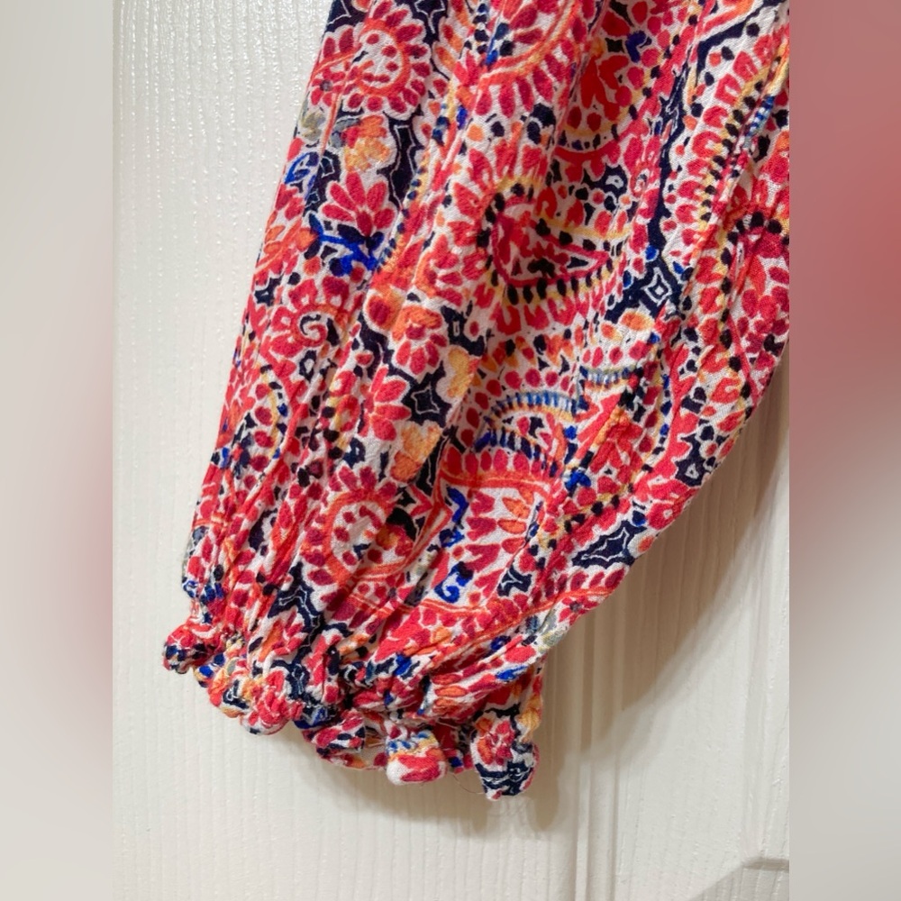 Democracy Women’s Red Paisley Floral Long Sleeve Rayon Blouse XL Southwestern - Picture 5 of 9